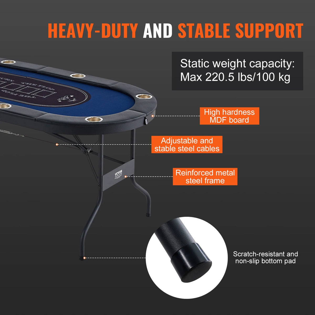 SucceBuy 8 Player Foldable Poker Table Blackjack Texas Holdem with Padded Rails and Stainless Steel Cup Holders Blue
