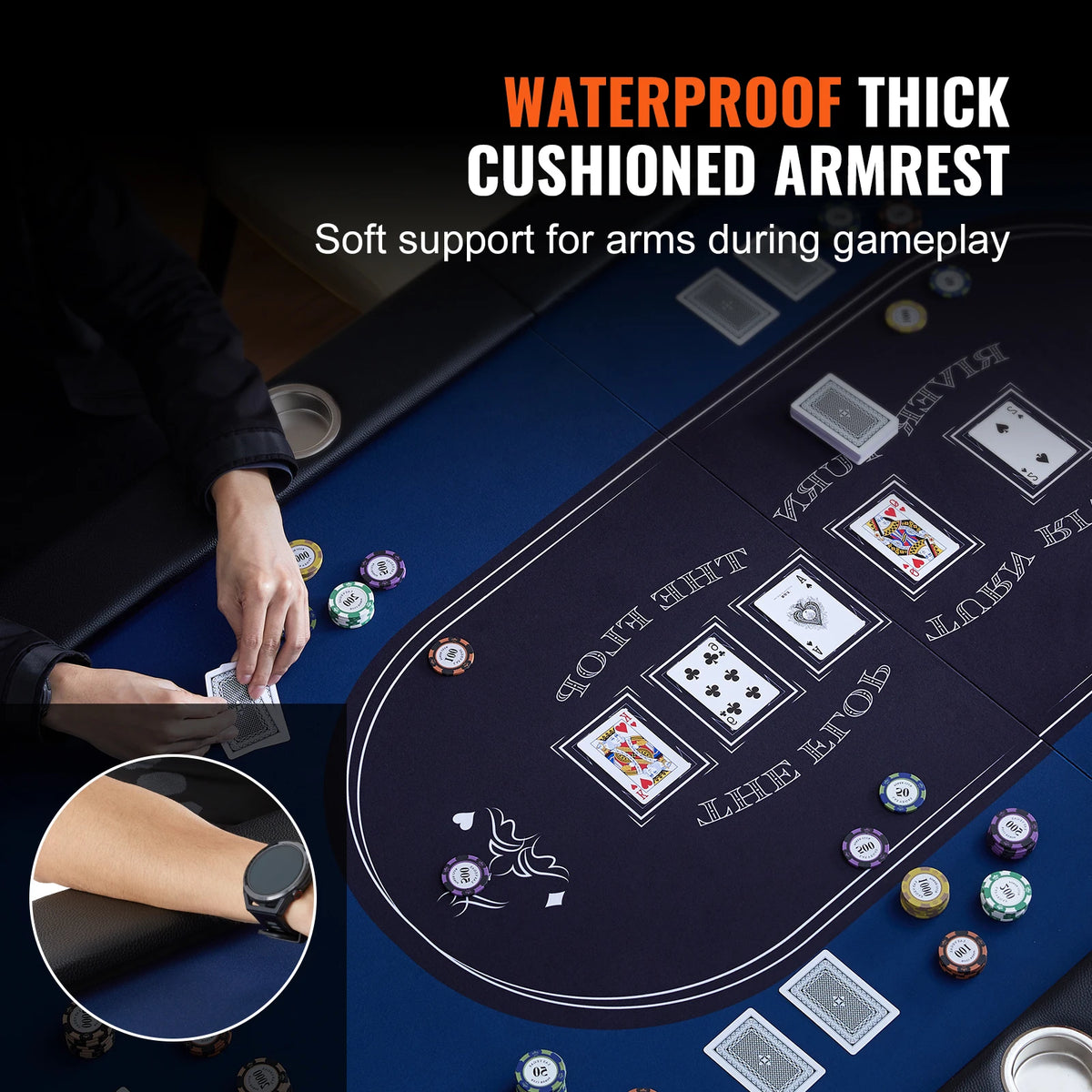SucceBuy 8 Player Foldable Poker Table Blackjack Texas Holdem with Padded Rails and Stainless Steel Cup Holders Blue