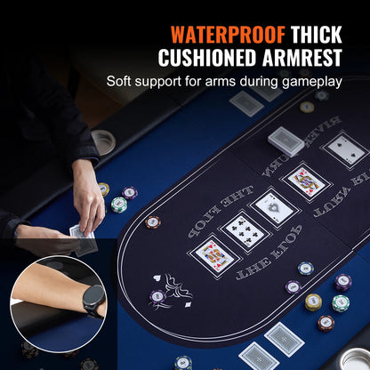 SucceBuy 8 Player Foldable Poker Table Blackjack Texas Holdem with Padded Rails and Stainless Steel Cup Holders Blue