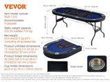 SucceBuy 8 Player Foldable Poker Table Blackjack Texas Holdem with Padded Rails and Stainless Steel Cup Holders Blue